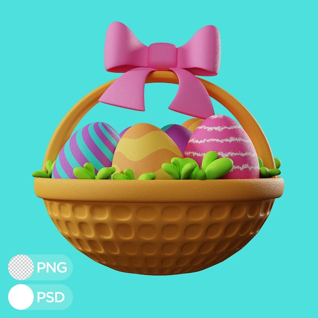 PSD ilustración 3d cesta huevo de pascua para colorear