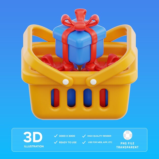 Ilustración 3D de las cestas de regalos de PSD