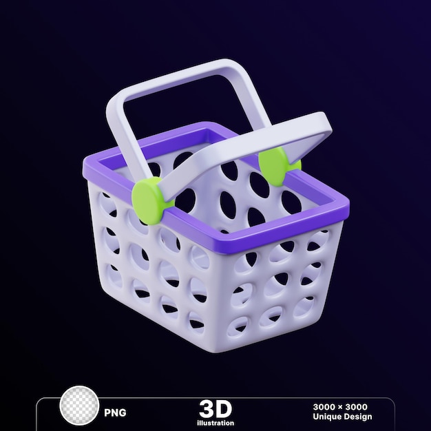 Ilustración 3D de cestas vacías de plástico para el cuidado de ropa y alimentos en un fondo transparente