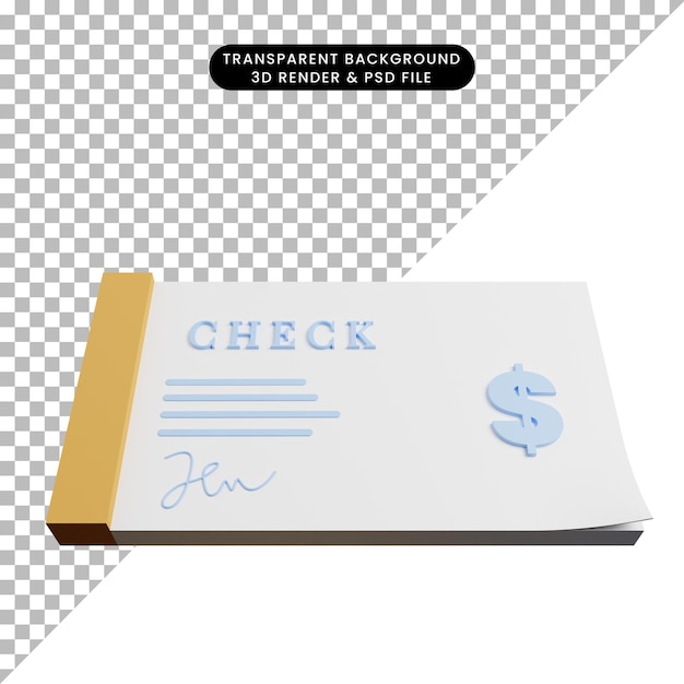 Ilustración 3d de cheque de recibo de concepto de pago