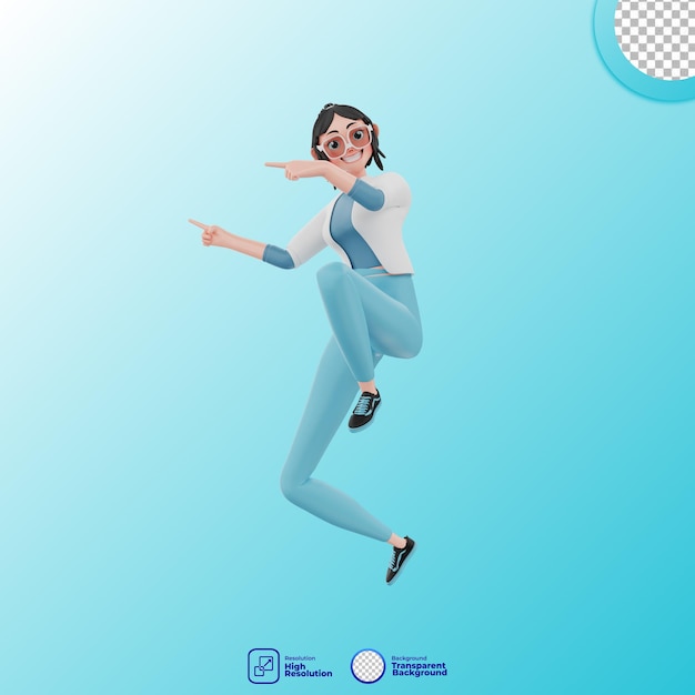 Ilustración 3d de chica con pose apuntando hacia los lados