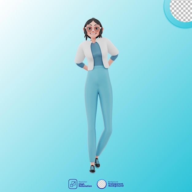 Ilustración 3d de chica con pose tímida