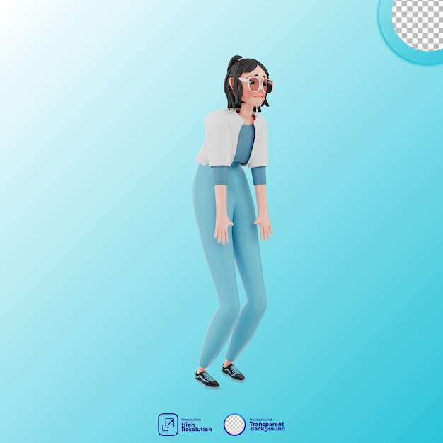 Ilustración 3d de chica con pose triste