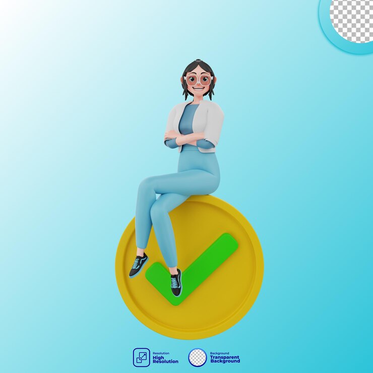 PSD ilustración 3d de chica con signo correcto