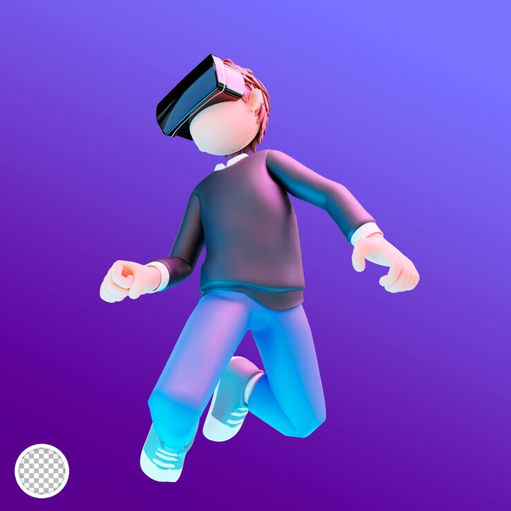 PSD ilustración 3d chico lindo con gafas vr con fondo degradado