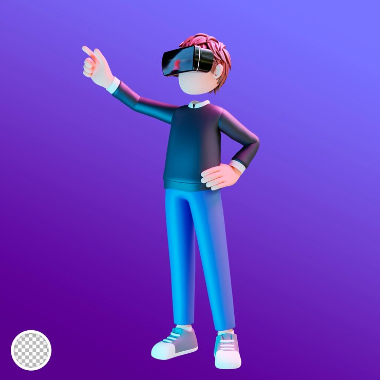 PSD ilustración 3d chico lindo con gafas vr con fondo degradado