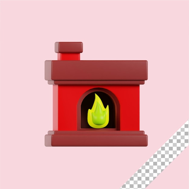 Ilustración 3d de una chimenea de fuego de Navidad sobre un fondo transparente