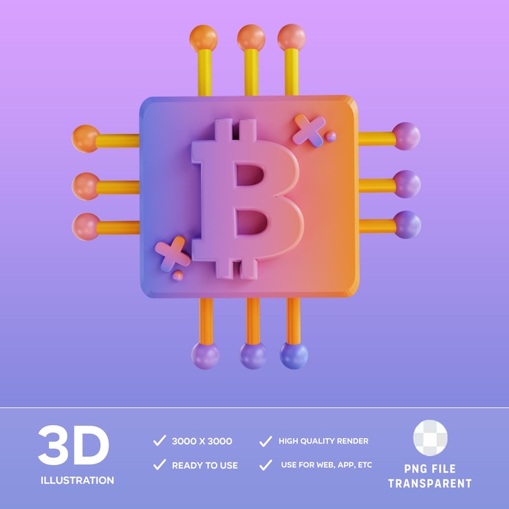 PSD ilustración 3d del chip de bitcoin psd