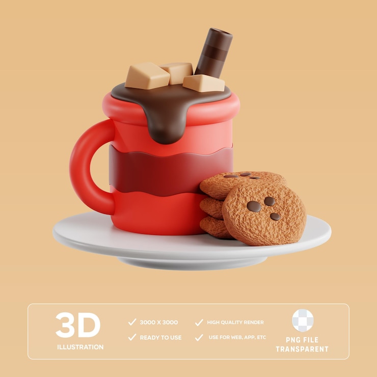 PSD ilustración 3d de chocolate caliente en psd