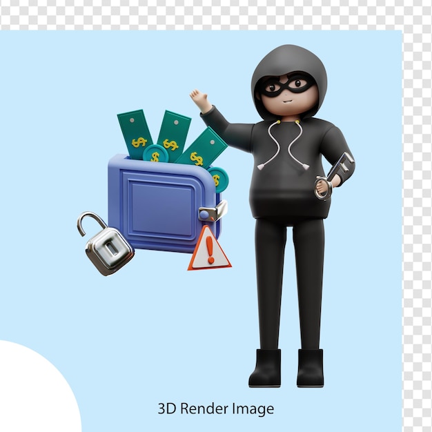 PSD ilustración 3d ciberdelincuencia pirateando bancos