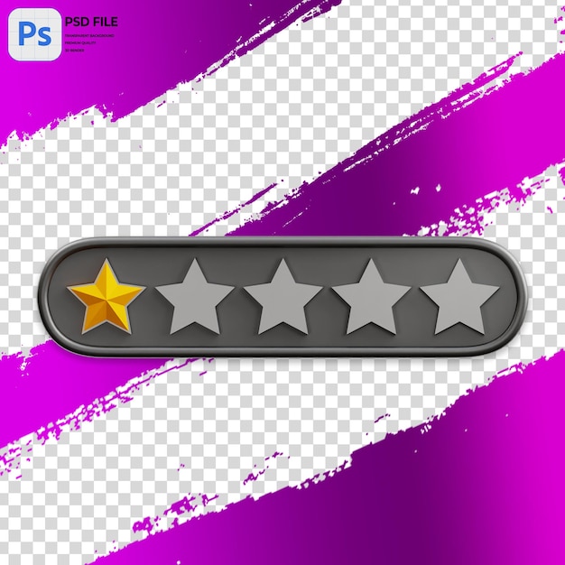 Ilustración 3D de uno de cinco estrellas Rating renderización del icono PNG aislado