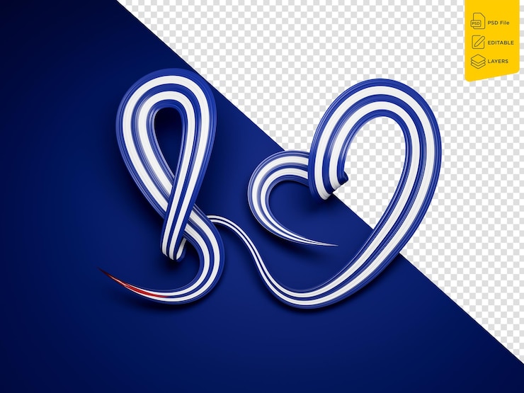 PSD ilustración 3d de cinta ondulada en forma de corazón de bandera cubana