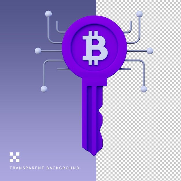 Ilustración 3D de la clave de Bitcoin en PSD