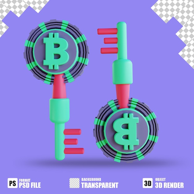 PSD ilustración 3d clave de cifrado de bitcoin 6 adecuada para criptomonedas