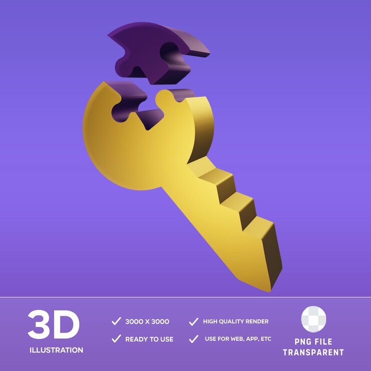 PSD ilustración en 3d de la clave psd
