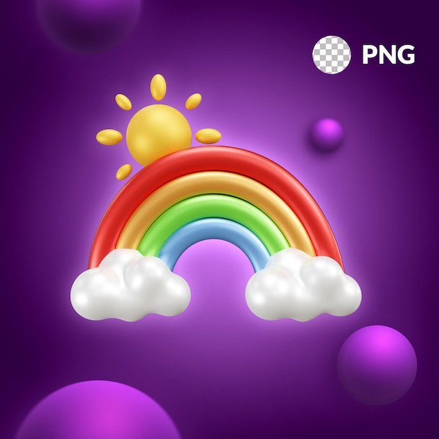 PSD ilustración 3d del clima soleado del arco iris