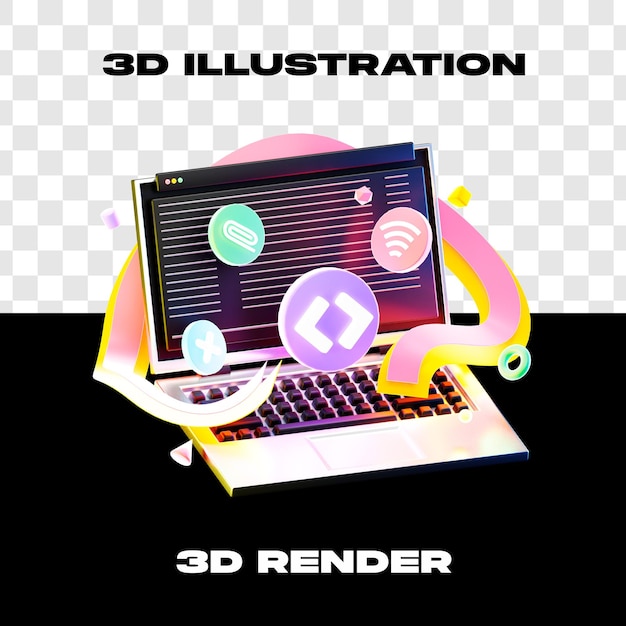 Ilustración 3d Codificación frontent3d render 3d icono de alta resolución con fondo transparente