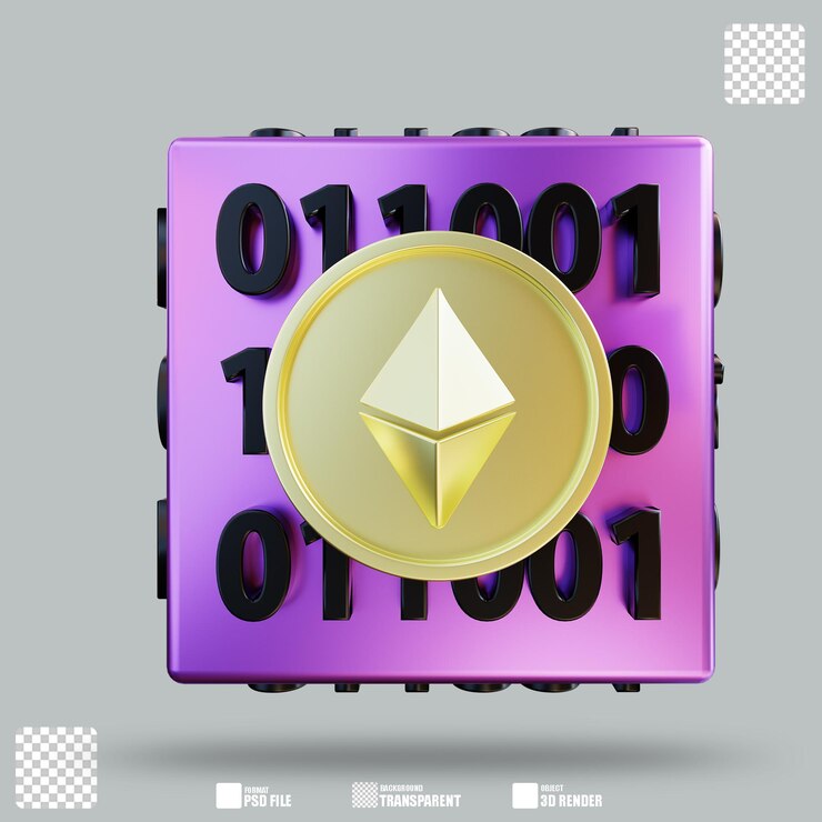 PSD ilustración 3d código binario nft 2