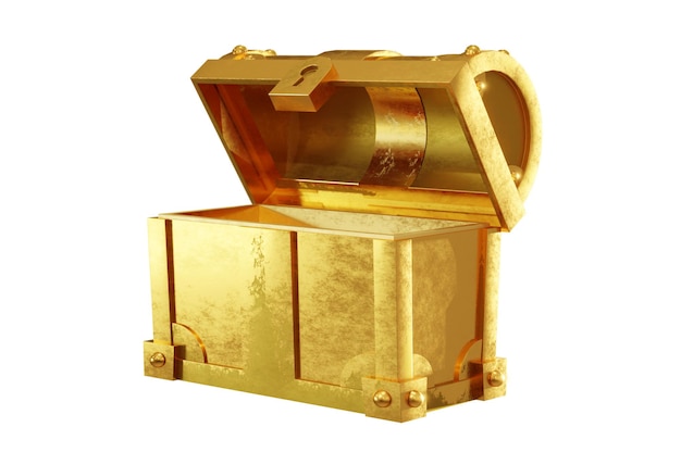 PSD ilustración 3d cofre icono dorado cofre del tesoro abierto