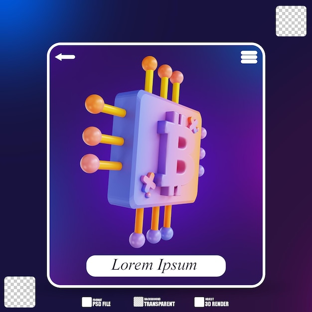 Ilustración 3d colorido bitcoin cpu 3