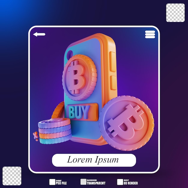 Ilustración 3D colorido comprar bitcoin 3