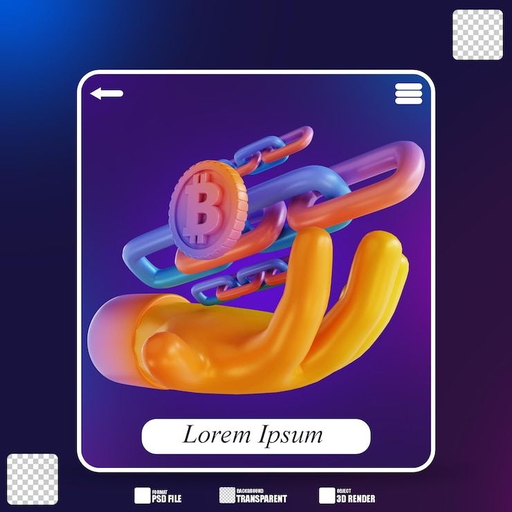 PSD ilustración 3d colorido con enlace bitcoin 3