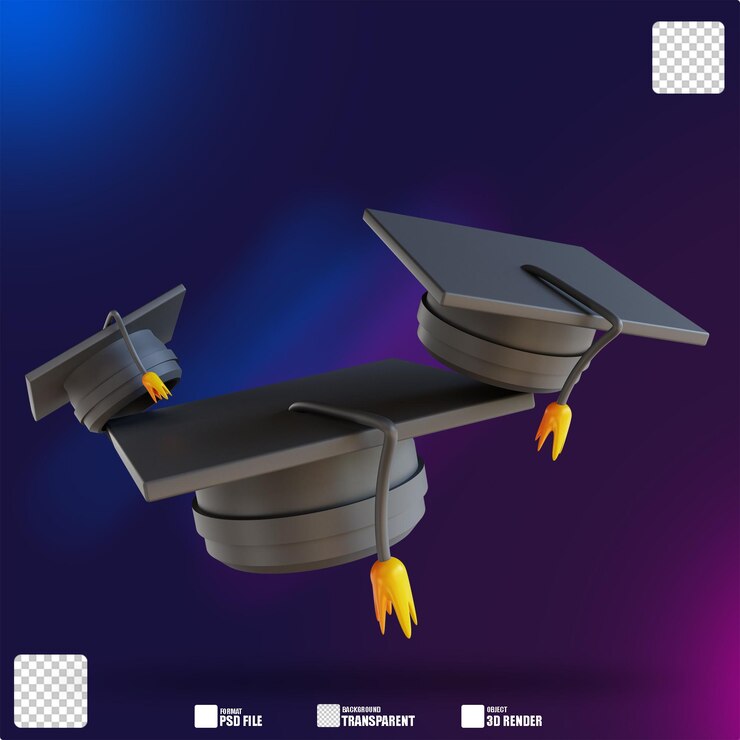 PSD ilustración 3d coloridos tres sombreros de graduación 2