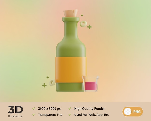 Ilustración 3D de comestibles de bebidas alcohólicas