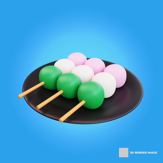 Ilustración 3d de comida asiática dango comida japonesa