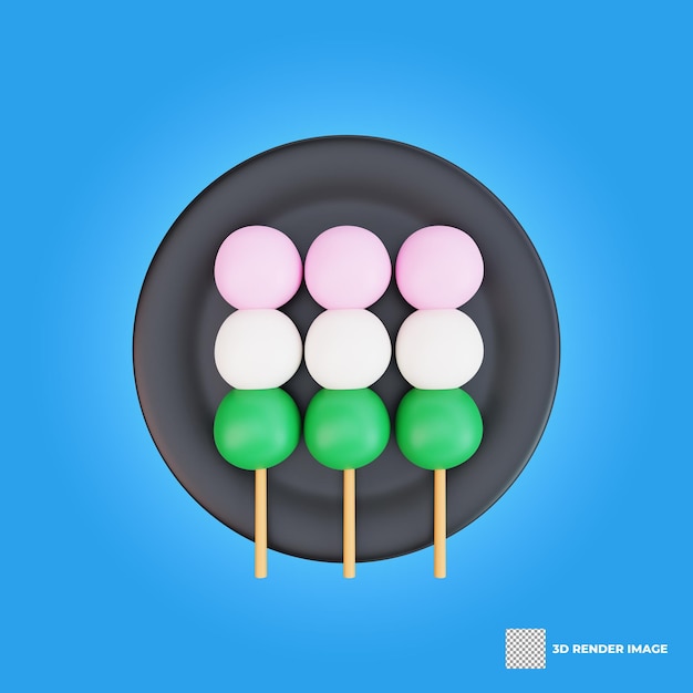 Ilustración 3d de comida asiática dango comida japonesa