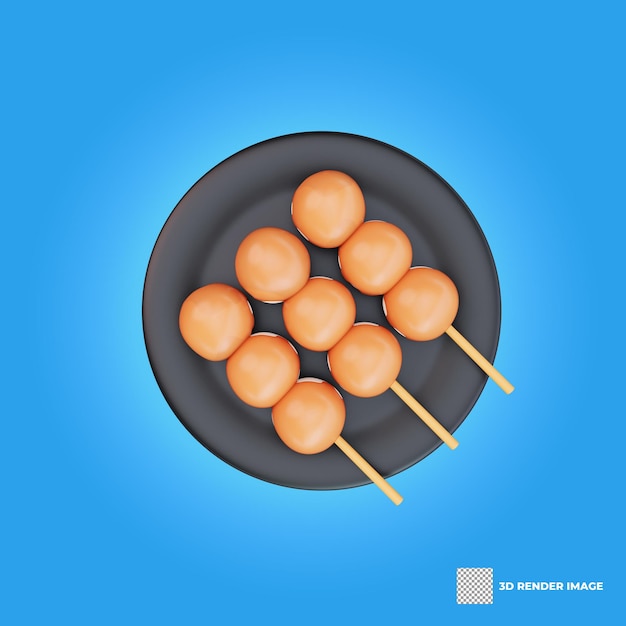 PSD ilustración 3d de comida asiática dango comida japonesa