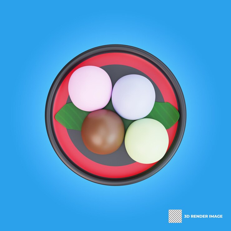 PSD ilustración 3d de comida asiática mochijapanese food