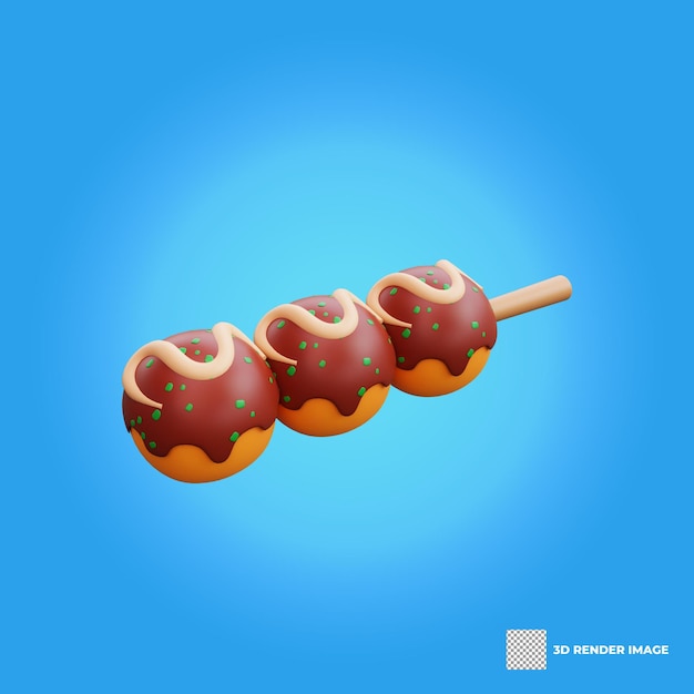 Ilustración 3d de comida asiática takoyaki comida japonesa