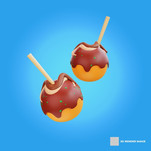 Ilustración 3d de comida asiática takoyaki comida japonesa