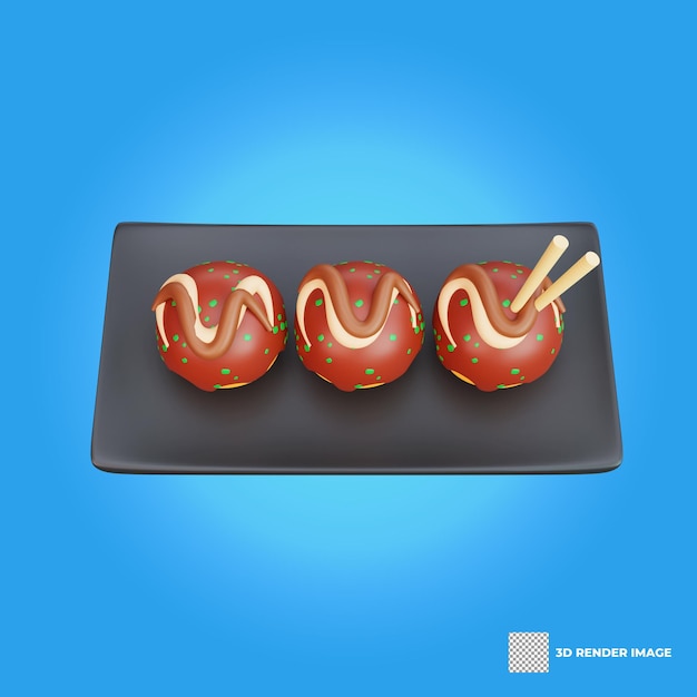 Ilustración 3d de comida asiática takoyaki comida japonesa