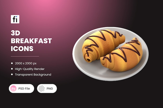 Ilustración 3D de la comida de desayuno Croissant