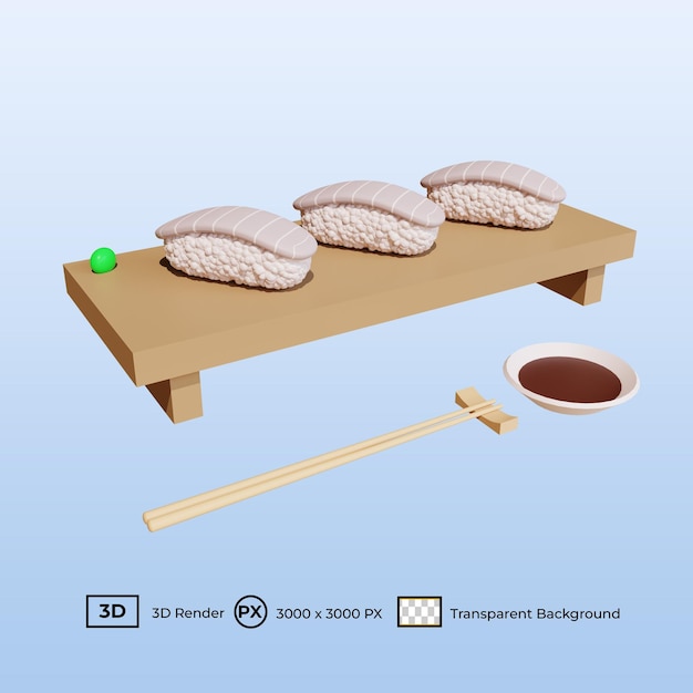 Ilustración 3D comida japonesa Hamachi Sushi en placa
