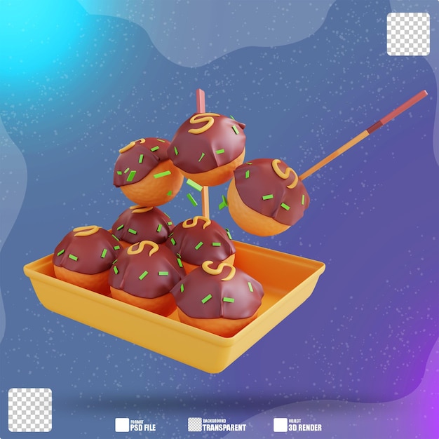 Ilustración 3d comida japonesa takoyaki 3