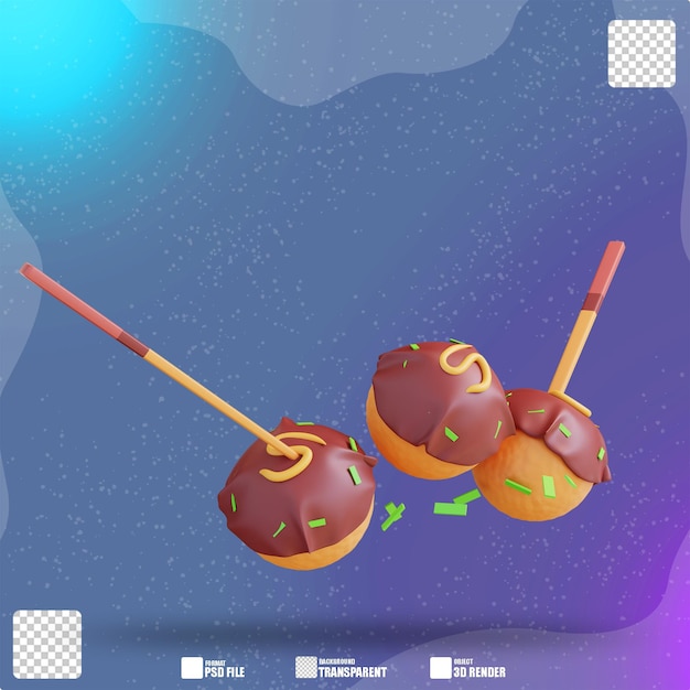 Ilustración 3D comida japonesa takoyaki 5