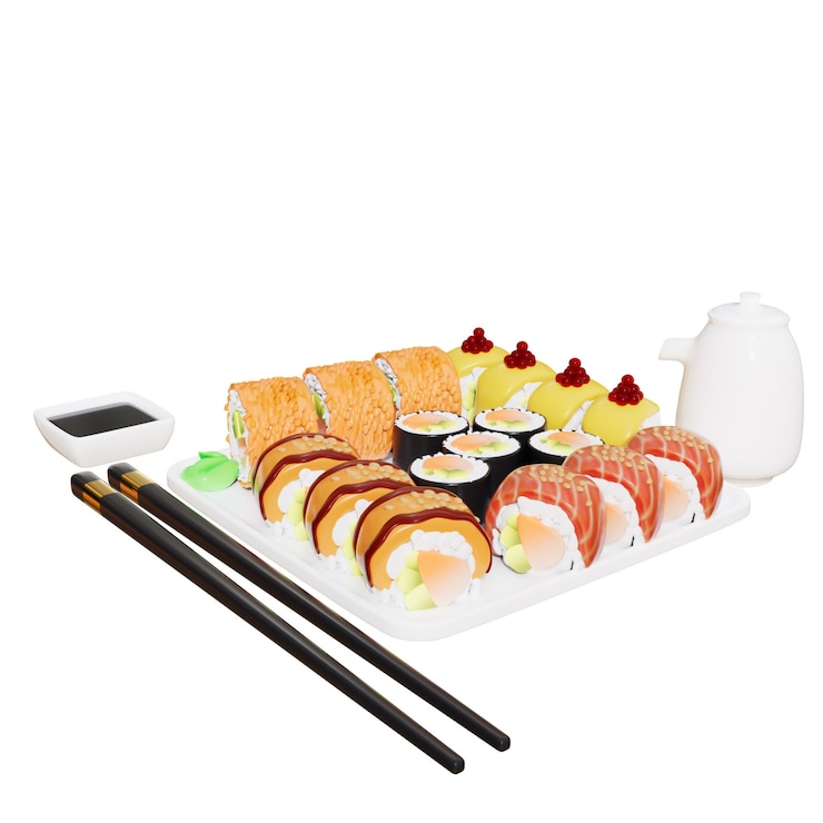 PSD ilustración 3d de comida japonesa