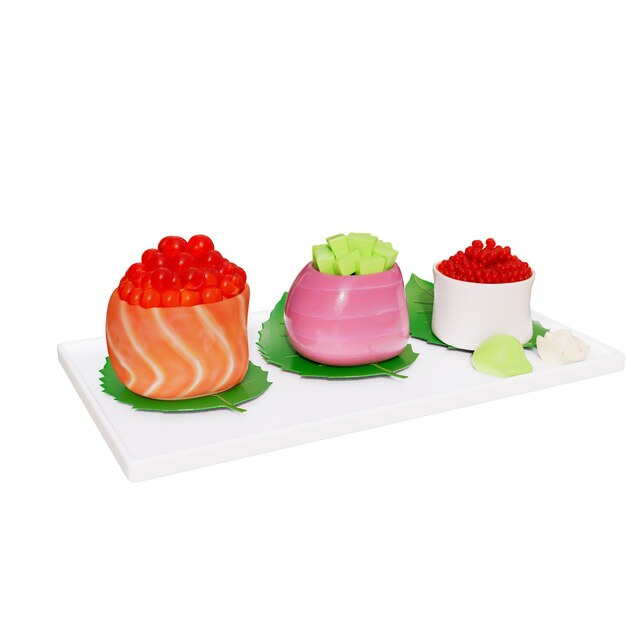 Ilustración 3D de comida japonesa