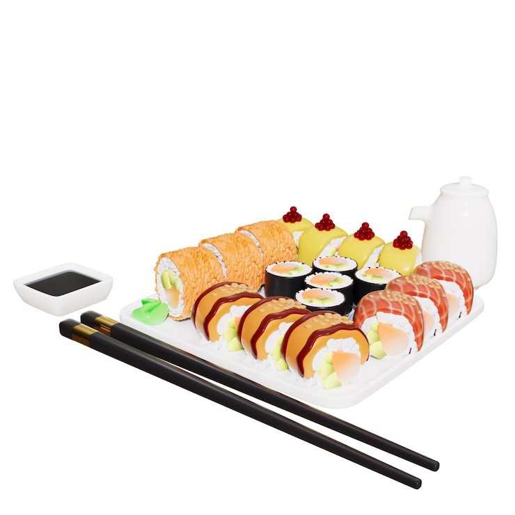 PSD ilustración 3d de comida japonesa