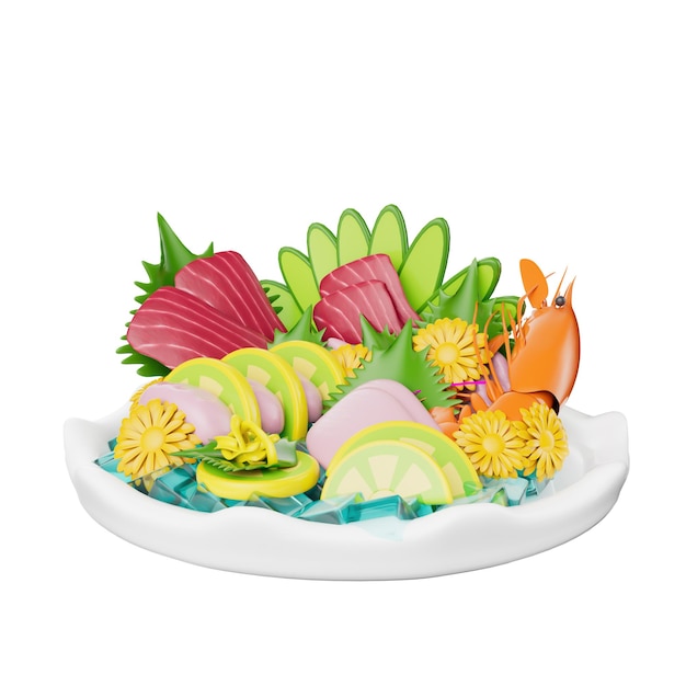 PSD ilustración 3d de comida japonesa