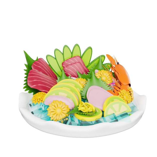 Ilustración 3D de comida japonesa