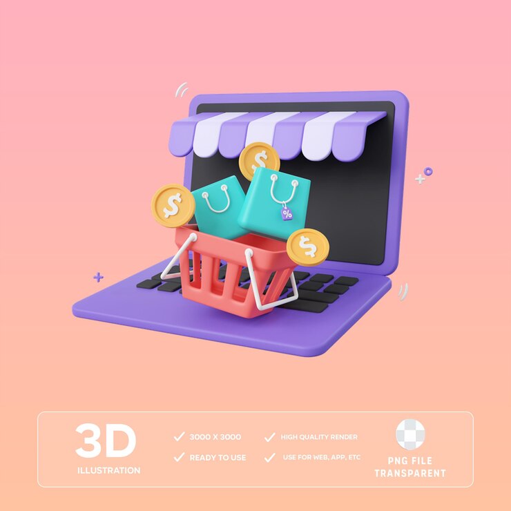Ilustración en 3D de las compras en línea de PSD