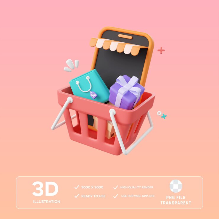 PSD ilustración en 3d de las compras en línea de psd