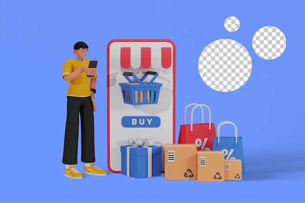 Ilustración 3d de compras en línea