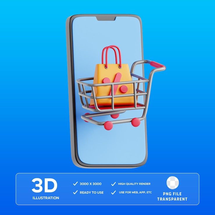 PSD ilustración 3d de las compras móviles de psd