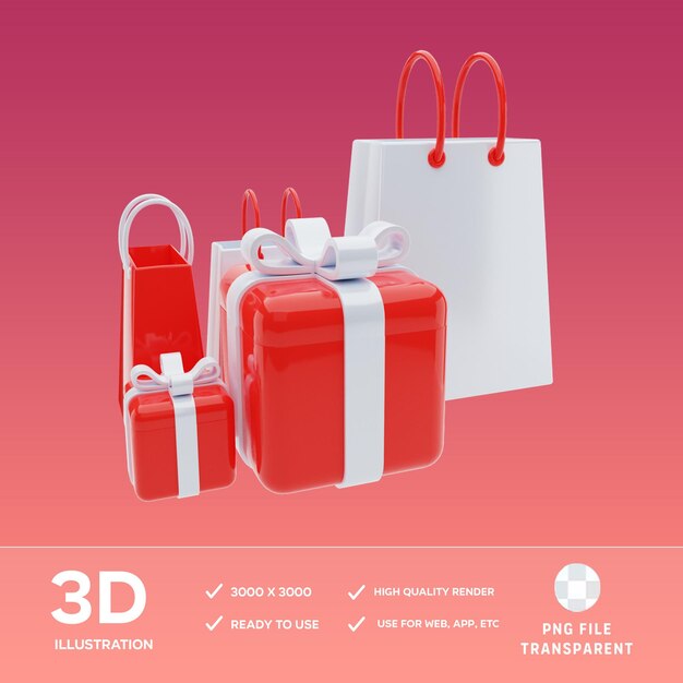 Ilustración 3D de compras de regalos para PSD
