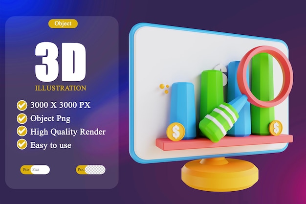 Ilustración 3D computadora de baja poli y análisis de datos